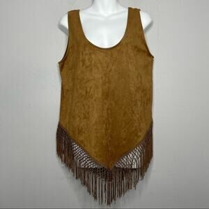 ASTARS Boho Top Womens Size Medium Tassel Vegan Faux Suede Festival Indie Hippie